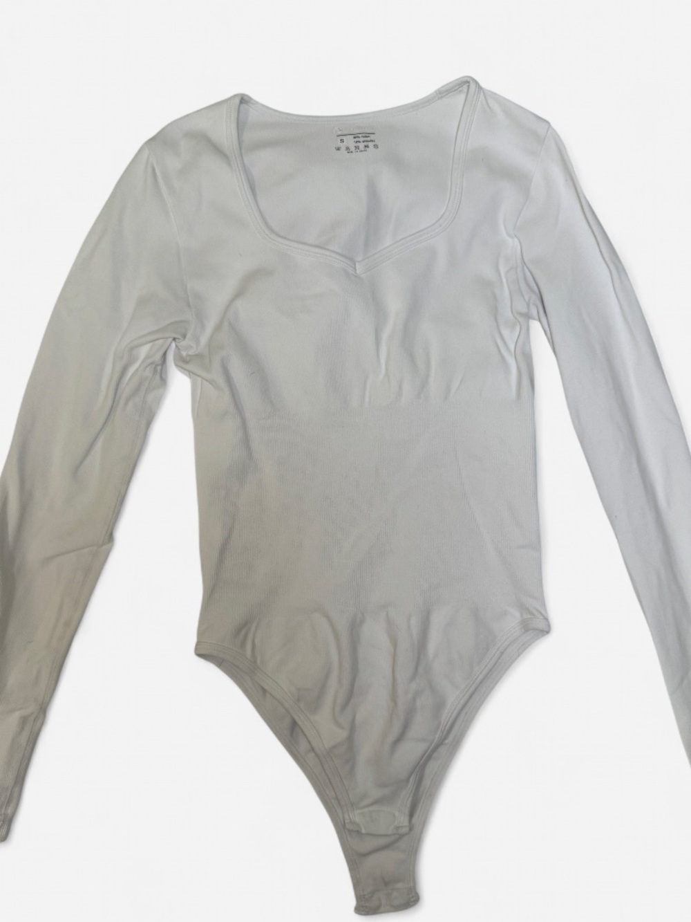 Long Sleeve White Ribbed Scoop Neck Bodysuit